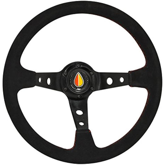 AJP DISTRIBUTORS Universal replacement 350mm Deep Dish drap Red Stitch Stitch Stitching Wheel Black KOLESHIYA With horn button