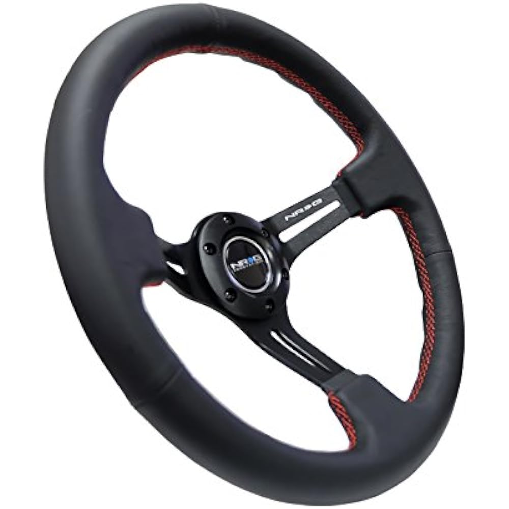NRG Innovations RST-018R-RS reinforced steering wheels (350mm sports steering wheels (depth 3 inches) black leather with red stitch)