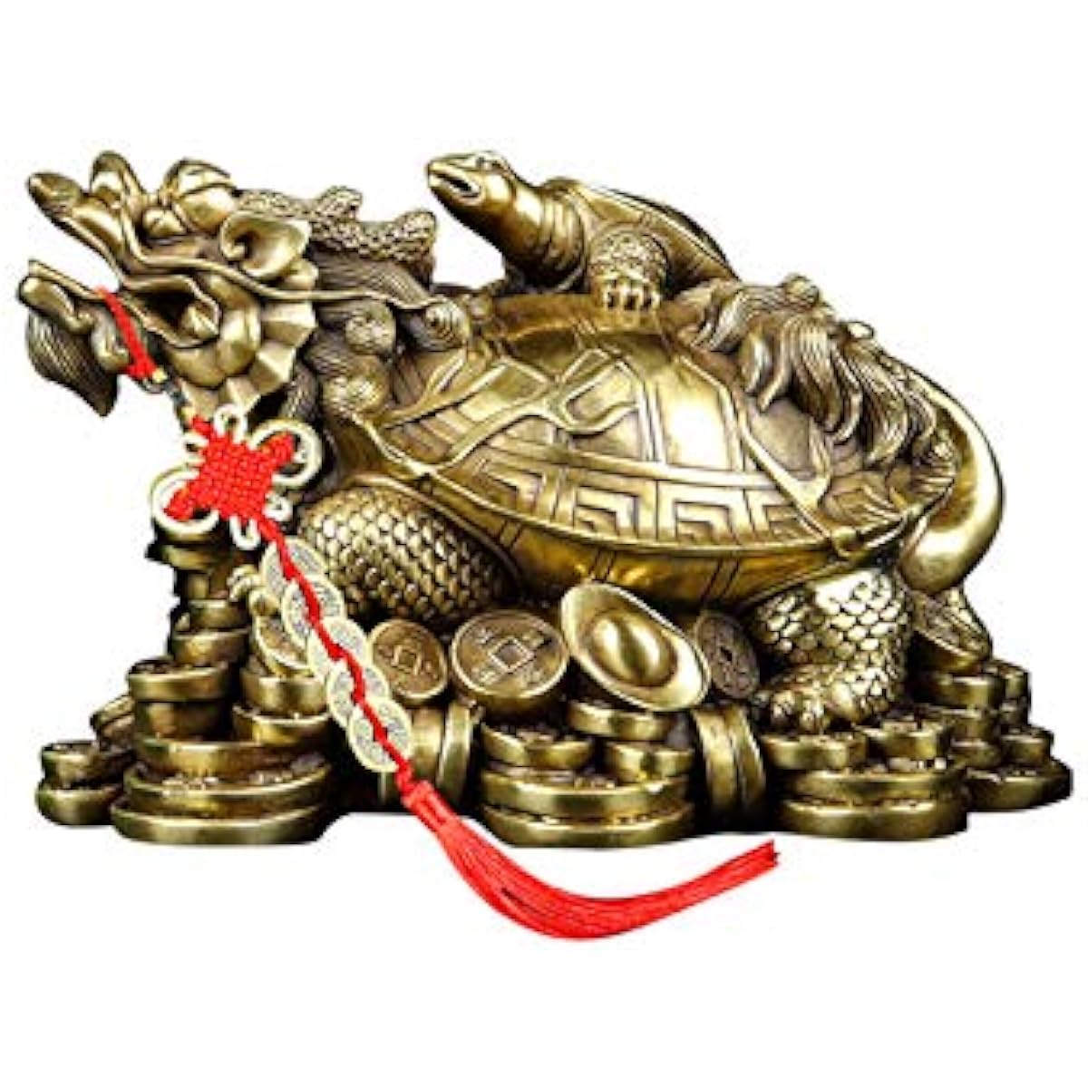 Dragon Tortoise Longui Parent and Child with Five Emperors Coin Copper Brass Feng Shui Goods Ornament Luck Luck Fortune Fortune Good Luck Business Prosperity Prayer Amulet Amulet Thank You New Year Gift (Gold, XL)
