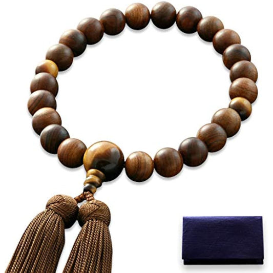 Kyoto Buddhist Altar Hayashi Prayer Beads for Men Pure Silk Miyakobo Sandalwood (Unground) Tiger Eye Stone Tailoring (For Men) [Tiger Eye] [Prayer Bag Set] M-021 Kyoto Prayer Beads *This prayer beads can be used by all sects