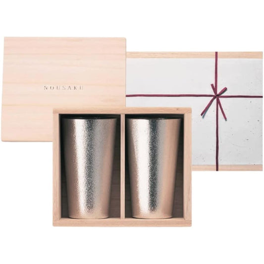 [Wrapped with Nousaku Japanese paper] Set of 2 beer cups in paulownia box