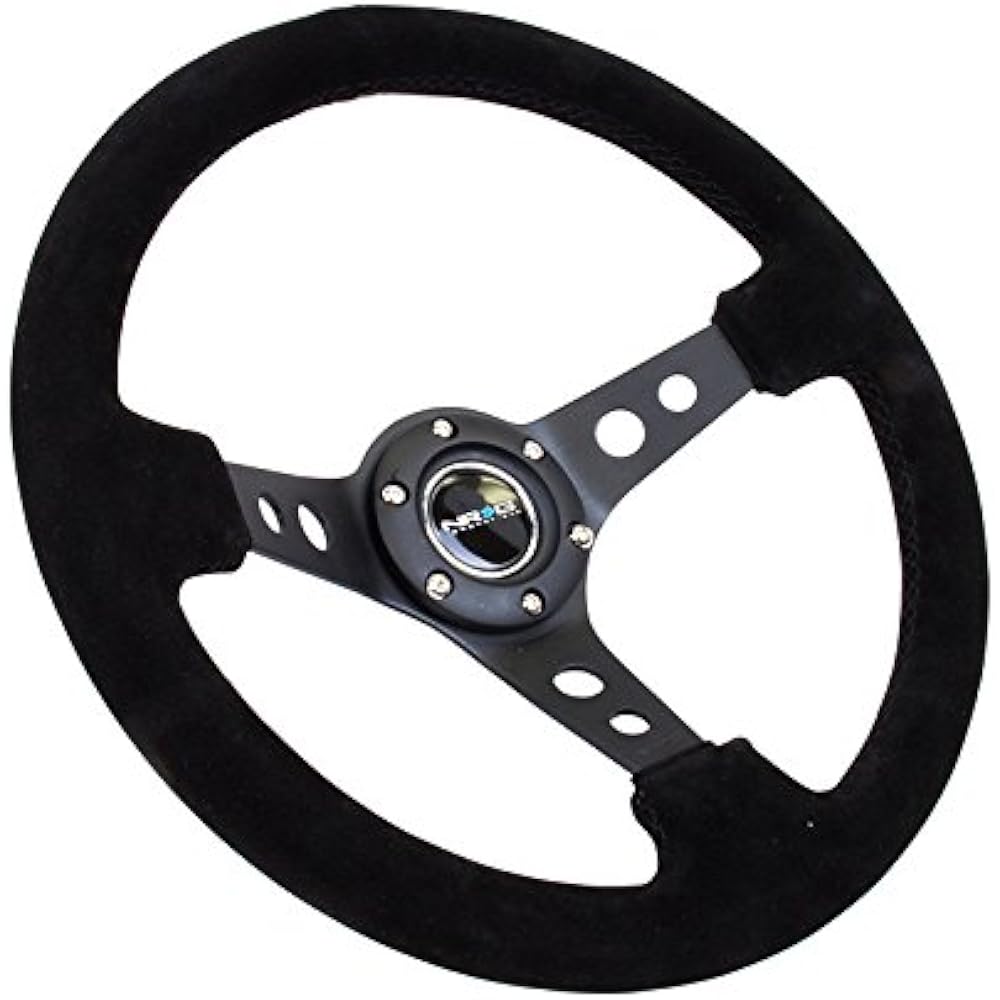 NRG Innovations NRG-RST-006-S reinforced handle 350mm sports steering wheels (depth 3 inches) black spoke suede black stitch