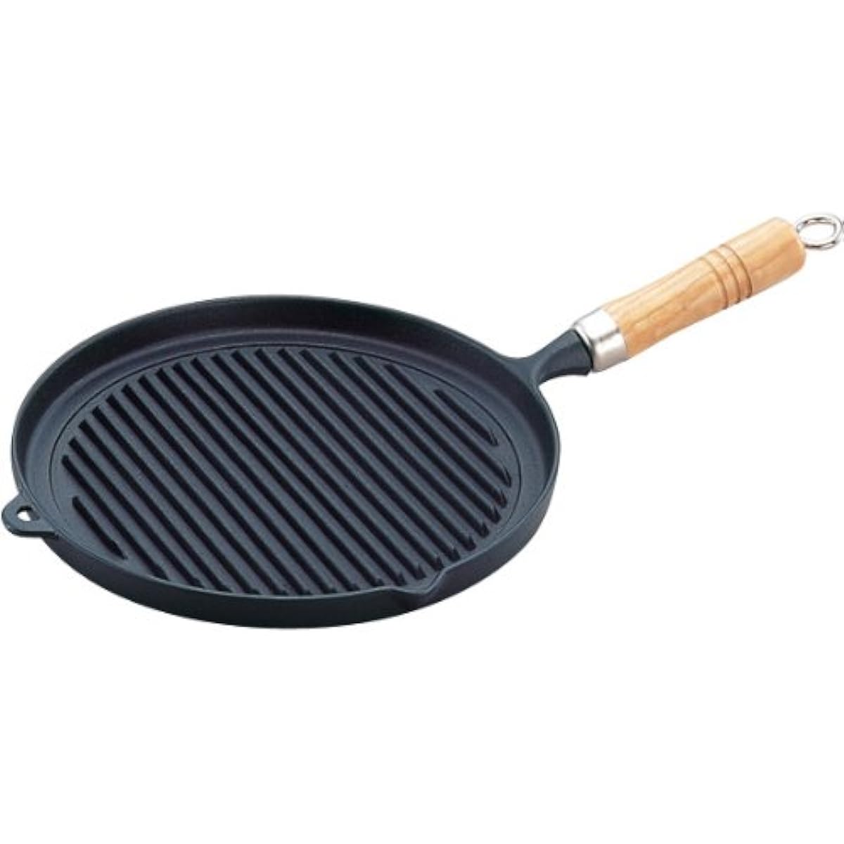 Iwachu Grill Pan with Wooden Handle, Black Baked, Inner Diameter 24.5cm, IH Compatible, Nanbu Ironware 23029