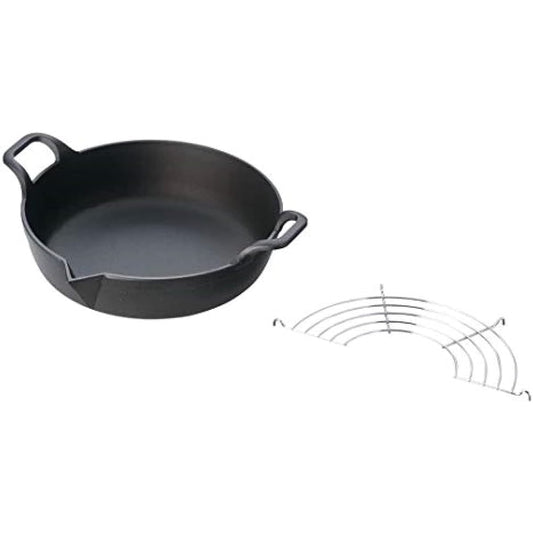 Iwachu Tempura Pot Black Inner Diameter 24cm Nanbu Ironware Tempura Pot Flat Bottom 25 25101