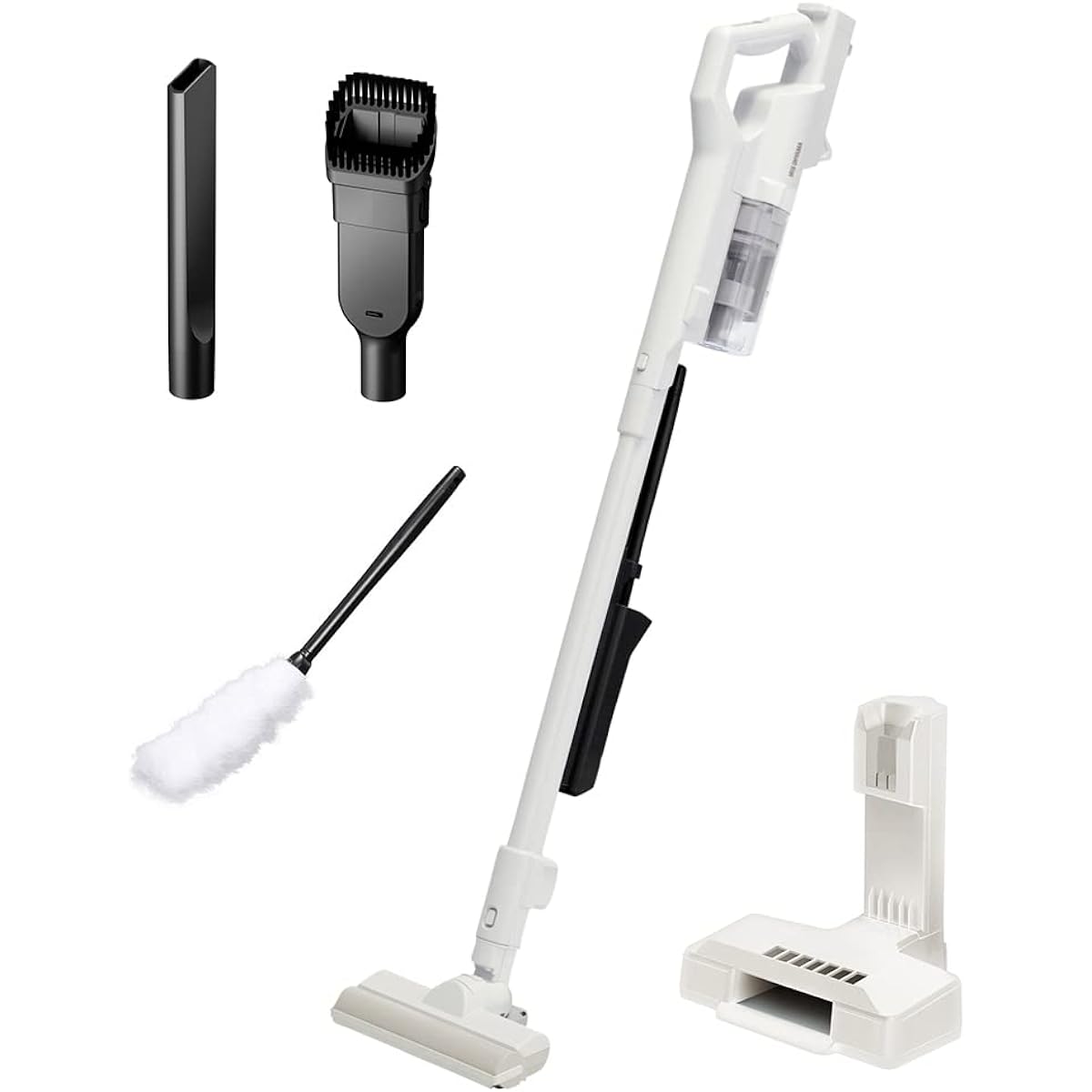 Iris Ohyama Vacuum Cleaner Cordless Handy Cyclone Stick Cleaner Light Weight 0.9 kg Self-propelled power head Charges just by placing it Electrostatic Mop Number Edition SCD-121P-CW Ivory