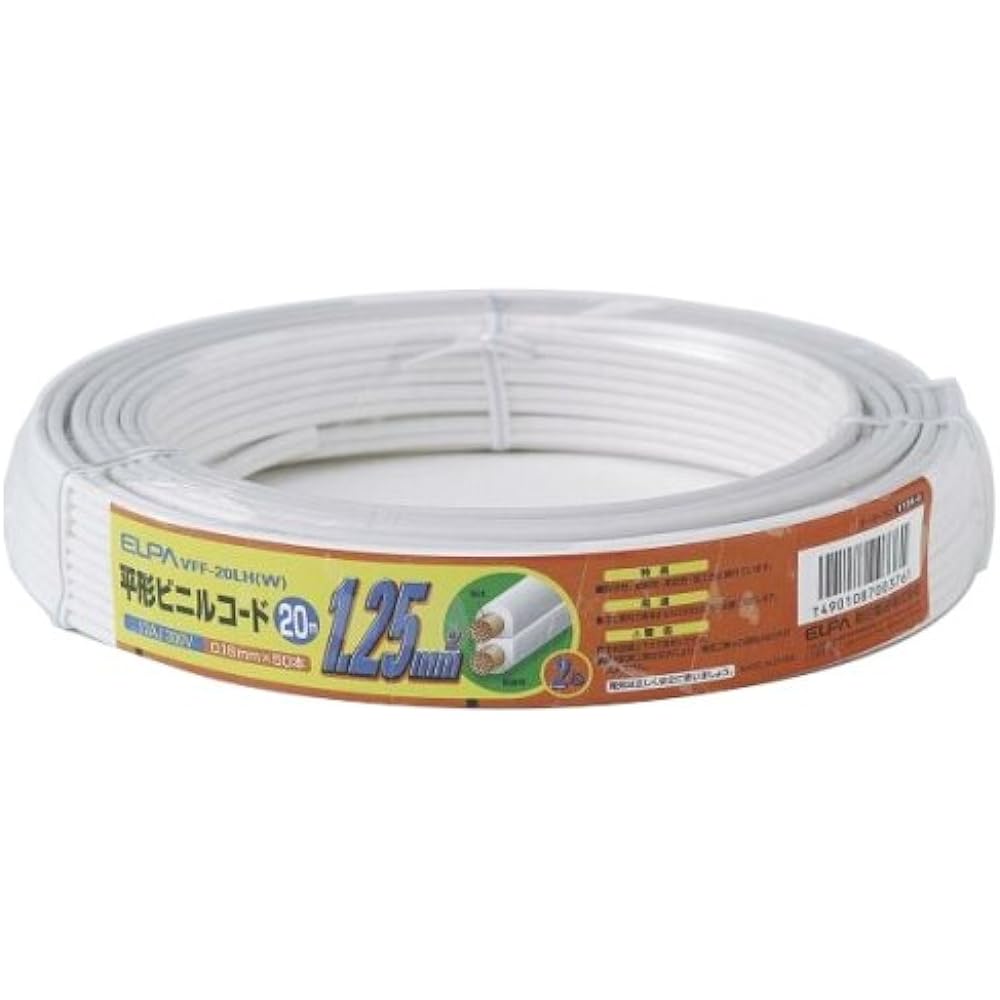 ELPA 1.25 Cord Wiring Electric Wire DIY 300V 12A 20m 1.25m㎡ White VFF-20LH(W)