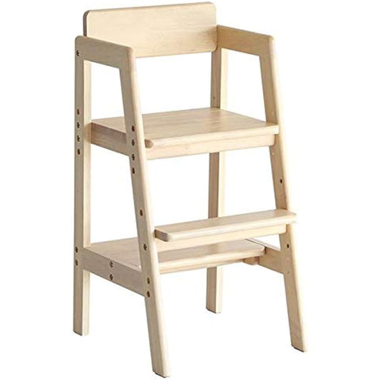 Highchair Kids Chair Children's Chair Width 37x Depth 41.5x Height 73.5cm Height Adjustment Step Step Stool Natural Wood ILC-3340NA