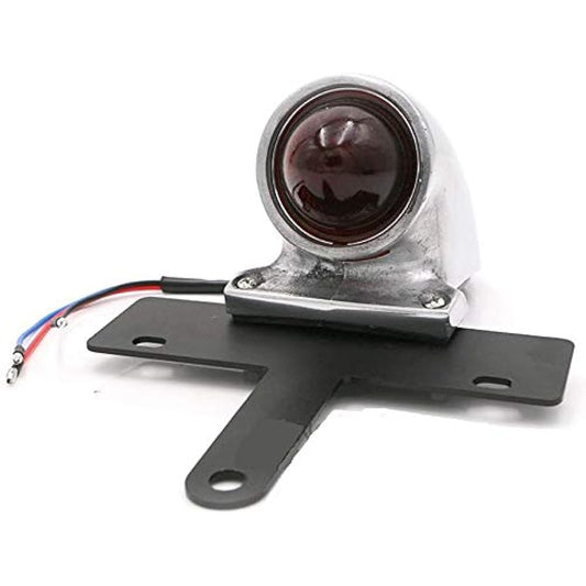 [Avan Knight] Motorcycle Sparto Tail Lamp Bulb Light with License Plate Stay Silver Polished Vintage American Harley Steed KRB150 (Tail Light)