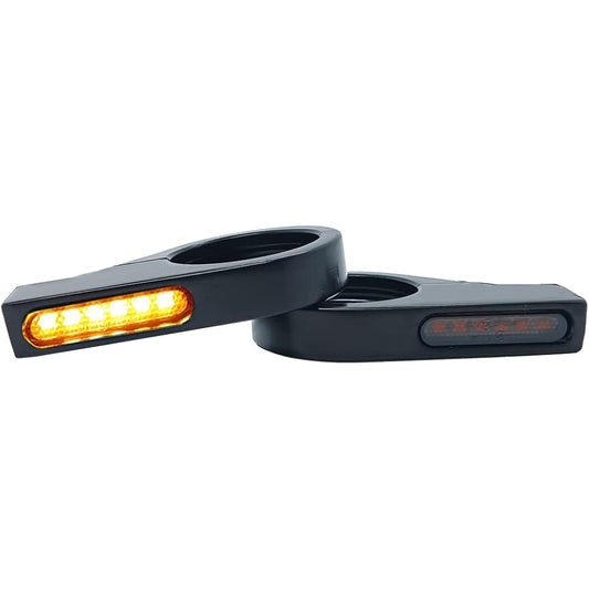 Motorcycle 39mm 41mm Fork Clamp Turn Signal LED Indicator Amber Light for Harley Honda Chopper Bobber Cafe Racer Black