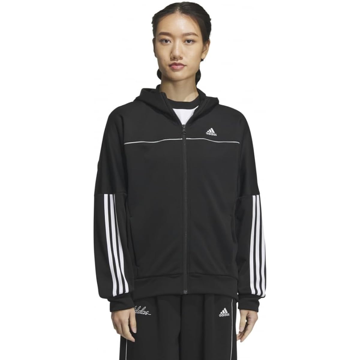 Adidas KNV55 Women's Sweatshirt, Parka, Seasonal Sportswear, Loose Fit, Fleece, Full Zip, Hoodie Jacket