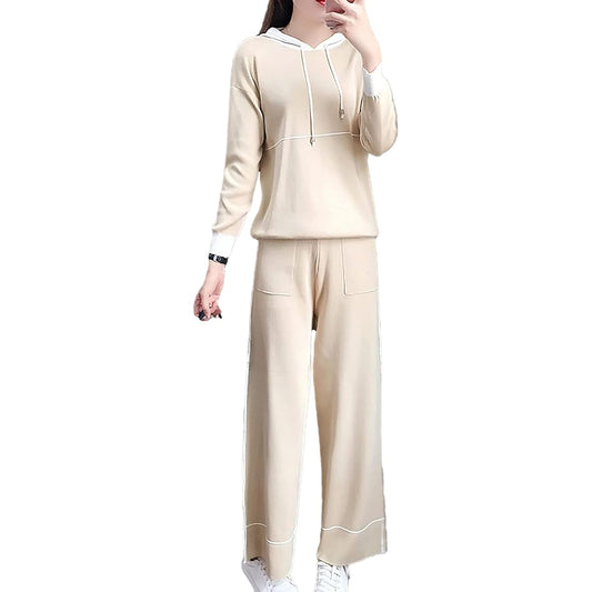 Monoa Jersey Top and Bottom Set, Long Sleeve, Thin, Grid Line, Pullover, Quarter Length, Pants Setup, Women's Fashion