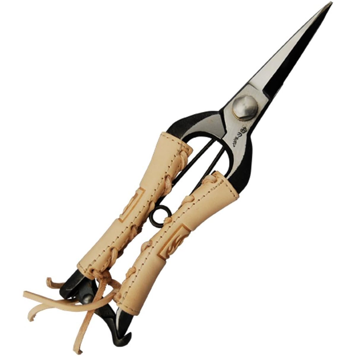 Miki Kajiya Mura double-edged double-edged bud-cutting scissors 8-inch gold clasp genuine leather wrapped TS062