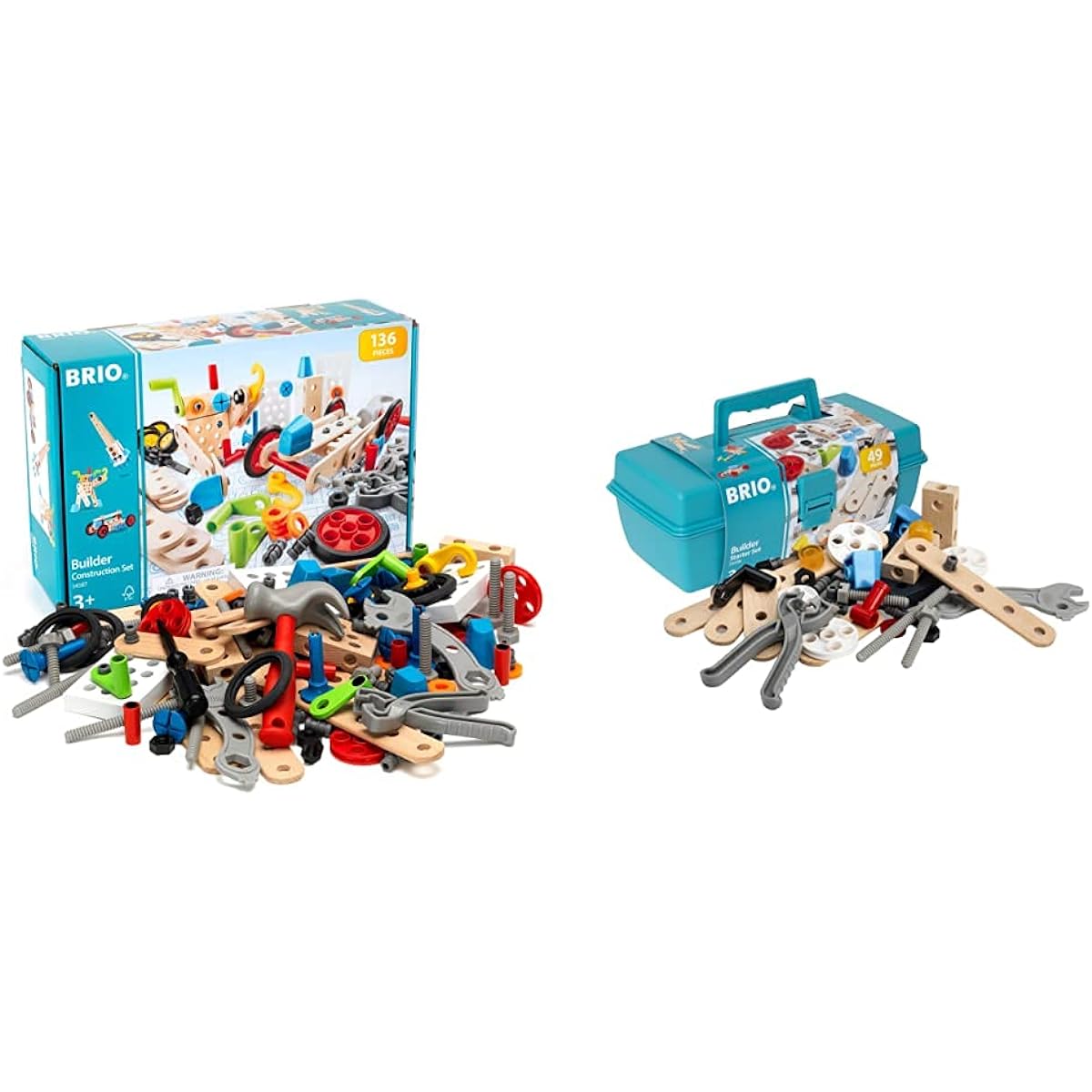 BRIO Builder Construction Set [Total 136 Pieces] Target Ages 3+ (Carpenter Tool Play Toy Educational Toy) 34587 & Builder Starter Set [Tool Play Toy] 34586 [Set Purchase]