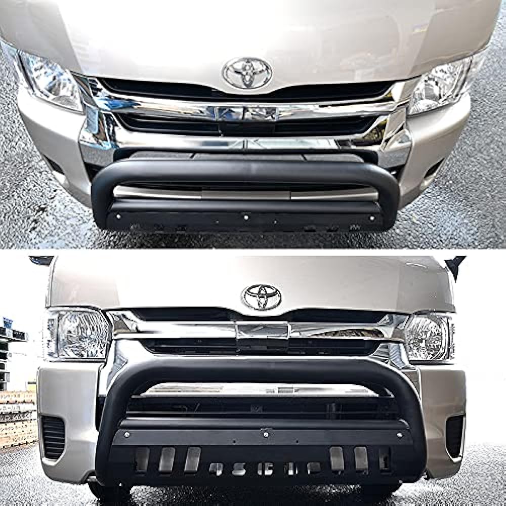 HELIOS 27107 200 Series Hiace Wide Pipe Grill Guard Black with Skid Plate U-Shaped Bush Bar Bumper Guard SUN