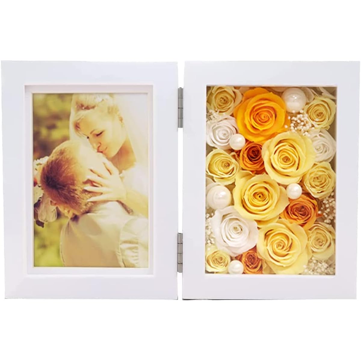 Preserved Flower IPFA Photo Frame Premium (Vertical/Yellow Mix) Photo Frame, Wedding Gift, Birthday Gift, Retirement Gift, Flower Gift, Farewell Party (Rose/Pearl/Gypsophila)