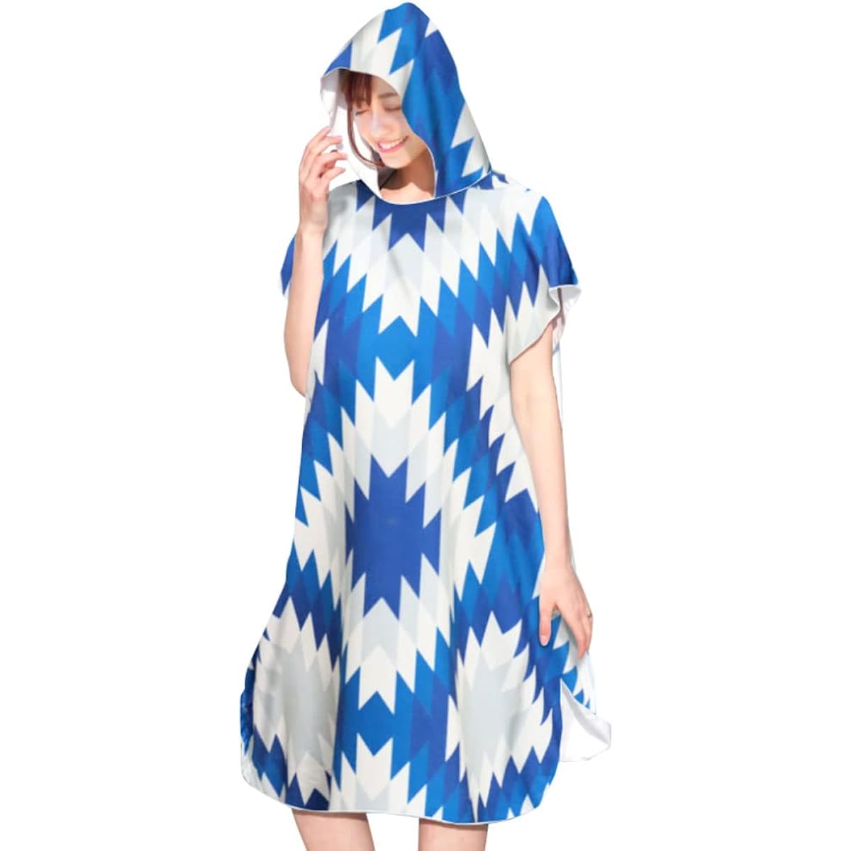 [K sera sera style] Changing clothes poncho, bath towel, wrap towel, pool towel, surf poncho (Ortega blue)