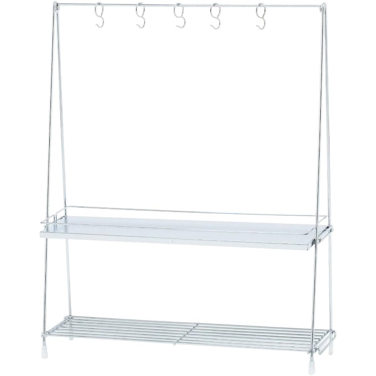 Ikenaga Ironworks Kitchen Rack Stove Side Rack Made in Japan with 5 Hooks Seasoning Storage IK-70 Silver 55 x 15 x 67 cm