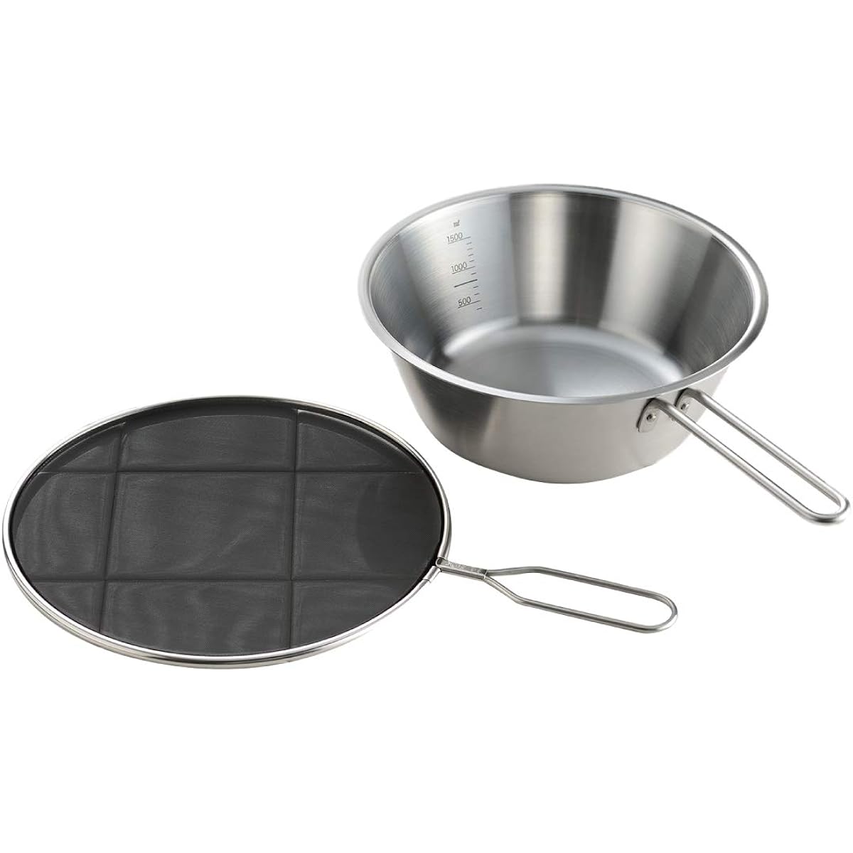 Oaks Raye IH Compatible Tempura Pot with Oil Splash Prevention Mesh Cover Silver Made in Japan LS1555