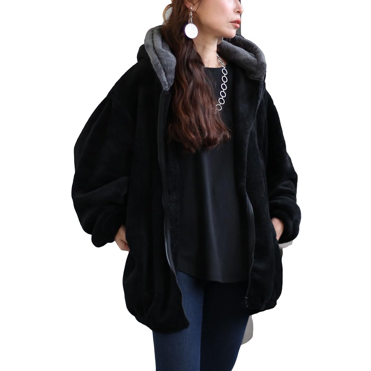[Gold Japan] Large Size Women's Parka Boa Parka Dolman Sleeve Long Sleeve Parka Dolman Sleeve Long Sleeve