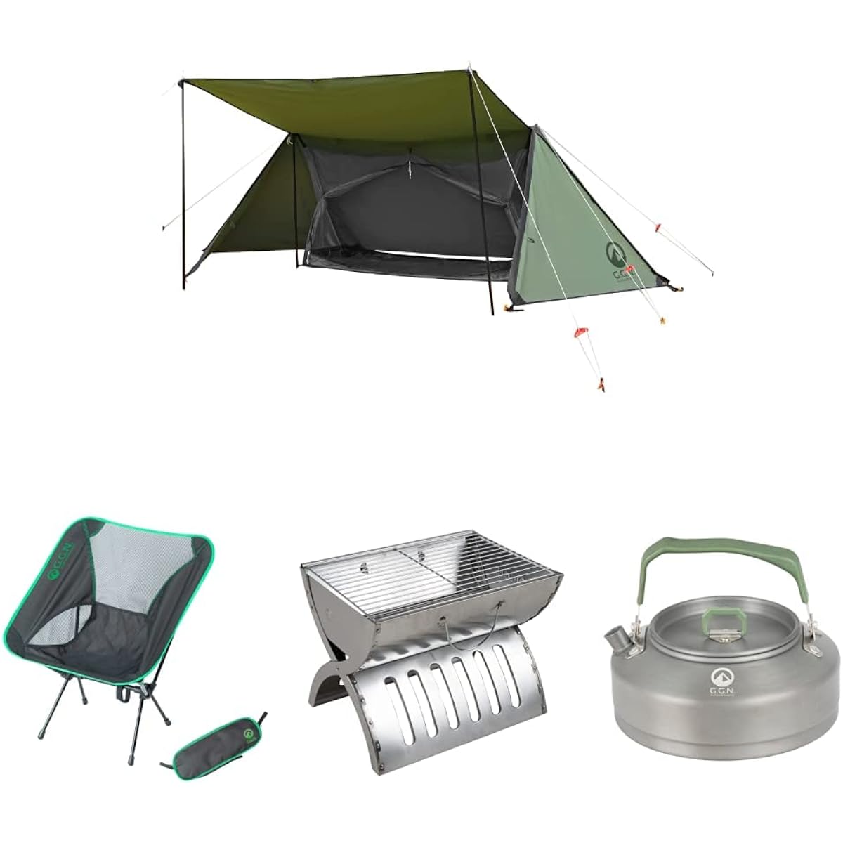 G.G.N. Solo Can 4-Piece Set (Pup Tent + Compact Chair + Folding Grill + Kettle) Gunmaku Bonfire BBQ Camping Outdoor