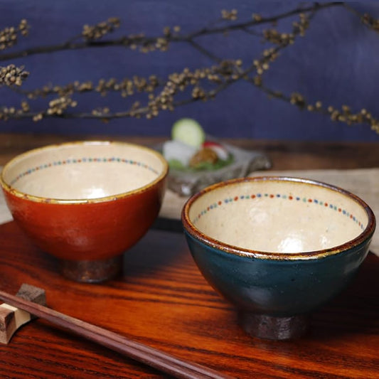 Shigaraki ware couple's bowl [Amane rice bowl (blue/red) pair set w409-01_02] Wedding gift Pair rice bowl Tableware Stylish Tea bowl Rice bowl Ceramic tableware Utensil Rice bowl Chazuke bowl Japanese tableware Bowl Rice bowl