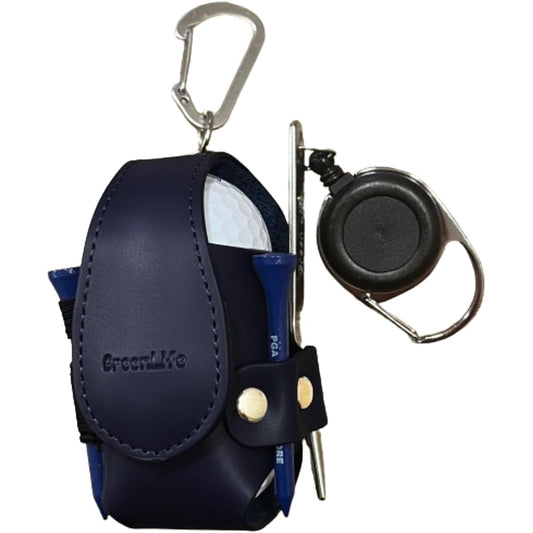 [Invoice System Compatible] Golf Ball Case Pouch Stores All Small Items All-in-One Holds 2 Balls Green Fork Included Ball Pouch Ball Holder Tea Case Competition Prize Present Gift (Black)