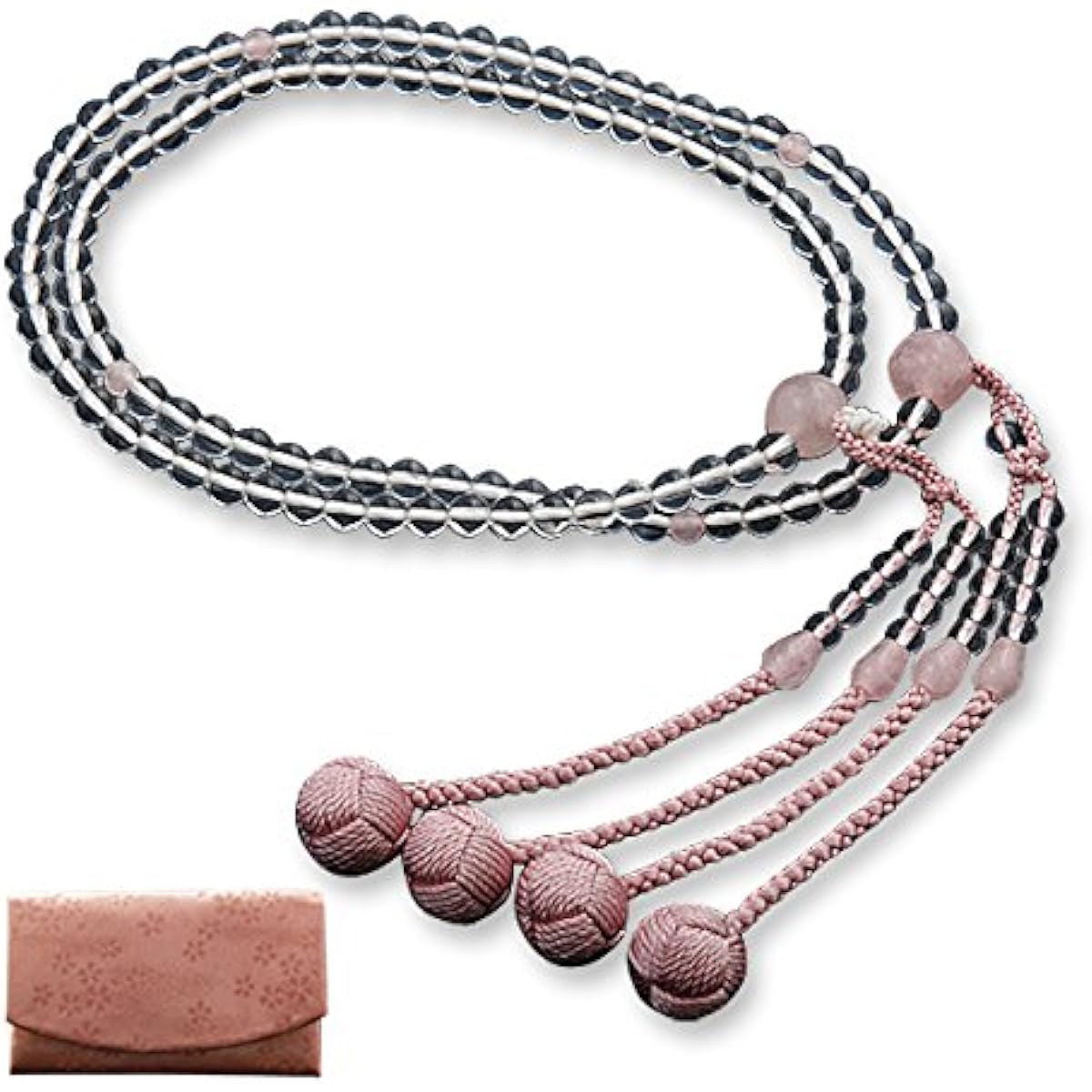 Kyoto Butsudan Hayashi Prayer Beads, Shingon Sect, 0 Shaku Crystal, Red Quartz (Rose Quartz) (For Women), Formal, Official [Bead Bag Set] SW-031 Kyoto Prayer Beads