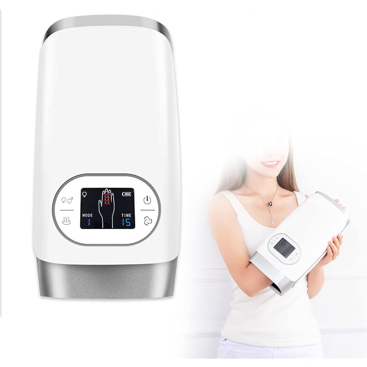 "Finger & Hand 45℃ Constant Temperature" Hand Warmer Comprehensive/Finger/Palm 3 Roller Levels 3 Air Levels USB Charging Electric Gloves Hand Heater 20 Minute Timer White