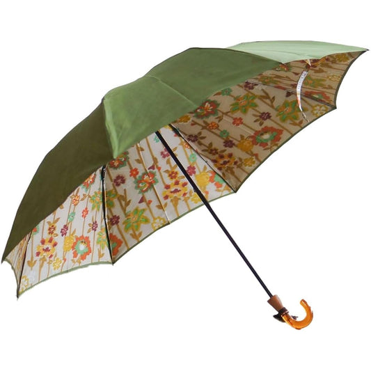 Made in Japan, Japanese floral pattern, folding Koshu-ori double-sided loose weave, for both rain and shine, tortoiseshell style handle, 2-tier folding umbrella, Komiya Shoten