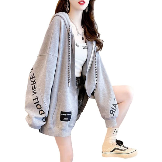 [fyetemon] Thin, loose, oversized hoodie, long sleeves, front zip, Korean style fashion, spring, autumn, winter