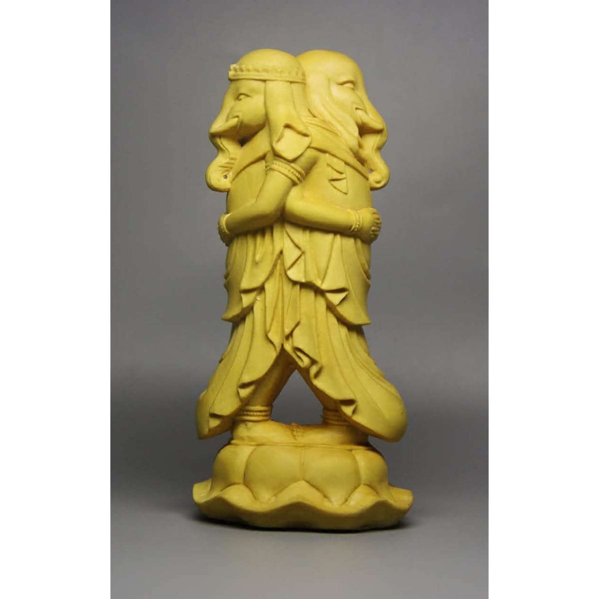 [Various Tenjin] Kangiten (Shoten) twin statue (total height approx. 10cm, width 4.8cm, depth 4.5cm) Tsuge tree God of marital harmony, matchmaking, and child blessings (log)