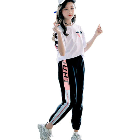 [VIALE] Viale EO Short Sleeve Sports Shirt & Stretch Sports Pants 2 Piece Set Athletic Wear Sports Long Pants Children's Clothing Girls Kids Girls Short Sleeve Setup