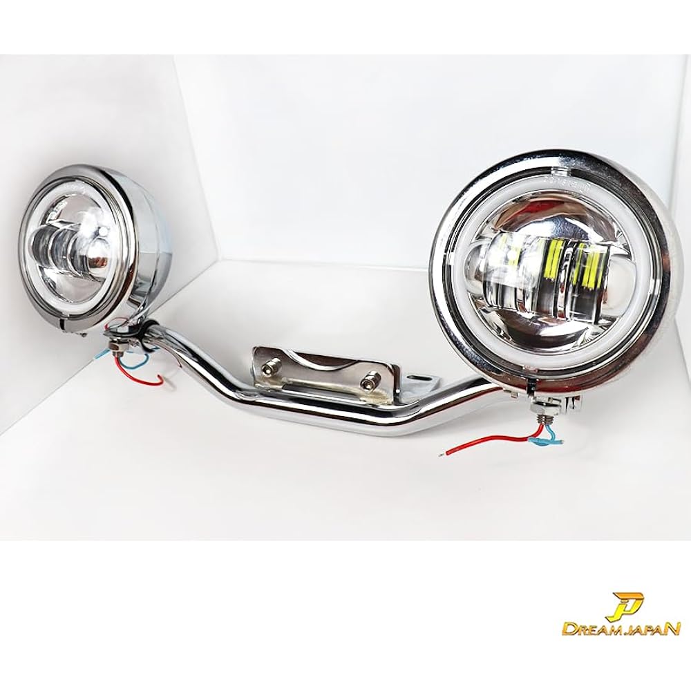 Motorcycle LED fog lamp kit 4.5 inch 30W/General purpose type/American custom/Search dragster/Vulcan/Steed/Magna [Made by Dream-Japan] (Silver with squid ring)