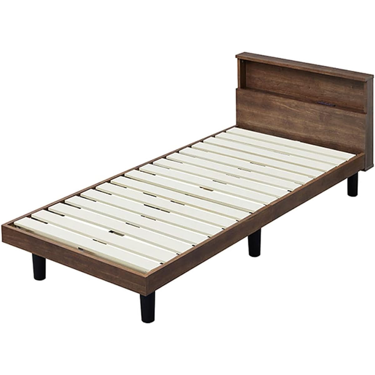 Iris Ohyama Bed Semi-Single Single Slatted Bed with Storage Outlet Stylish Scandinavian SS HSB-SS Walnut