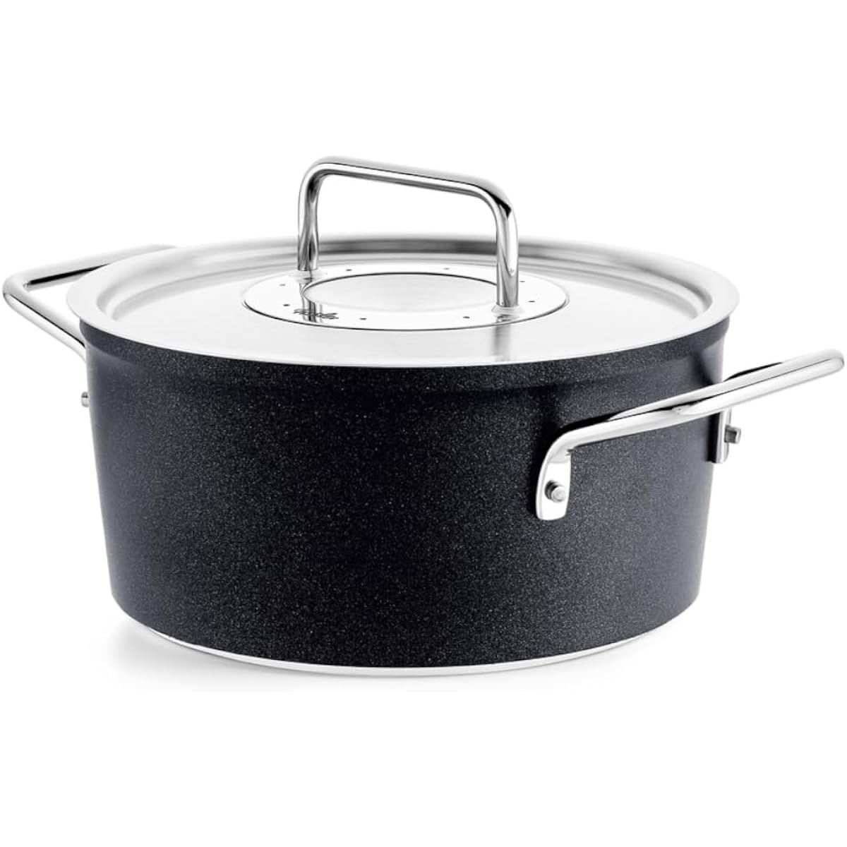 Fissler Double Handed Pot 20cm Adamant Stew Pot with Stainless Steel Lid Compatible with Gas Fire/IH Non-Stick Coating Made in Germany Black [Authorized Japanese Product] 156-114-20-000