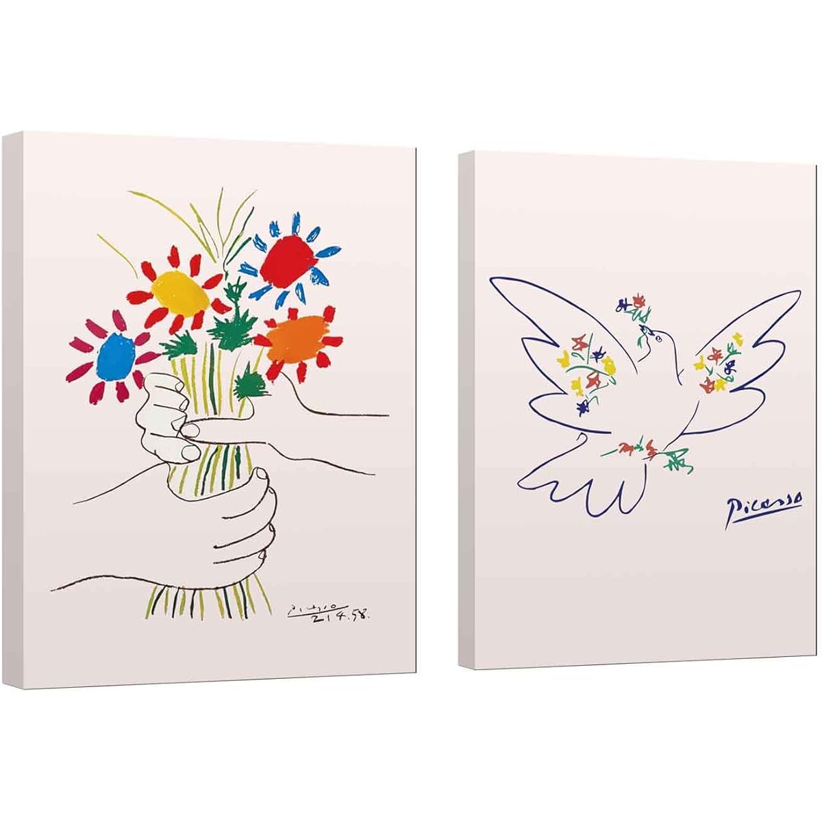 Picasso "Hand Holding a Bouquet" "Flowers and Doves" Picasso Poster Art Panel Picasso Painting Art Panel Art Frame Modern Poster Decorative Painting Canvas Decorative Painting Series Art Board Room Decoration Entrance Wall Hanging Wall Decoration Wall Pi