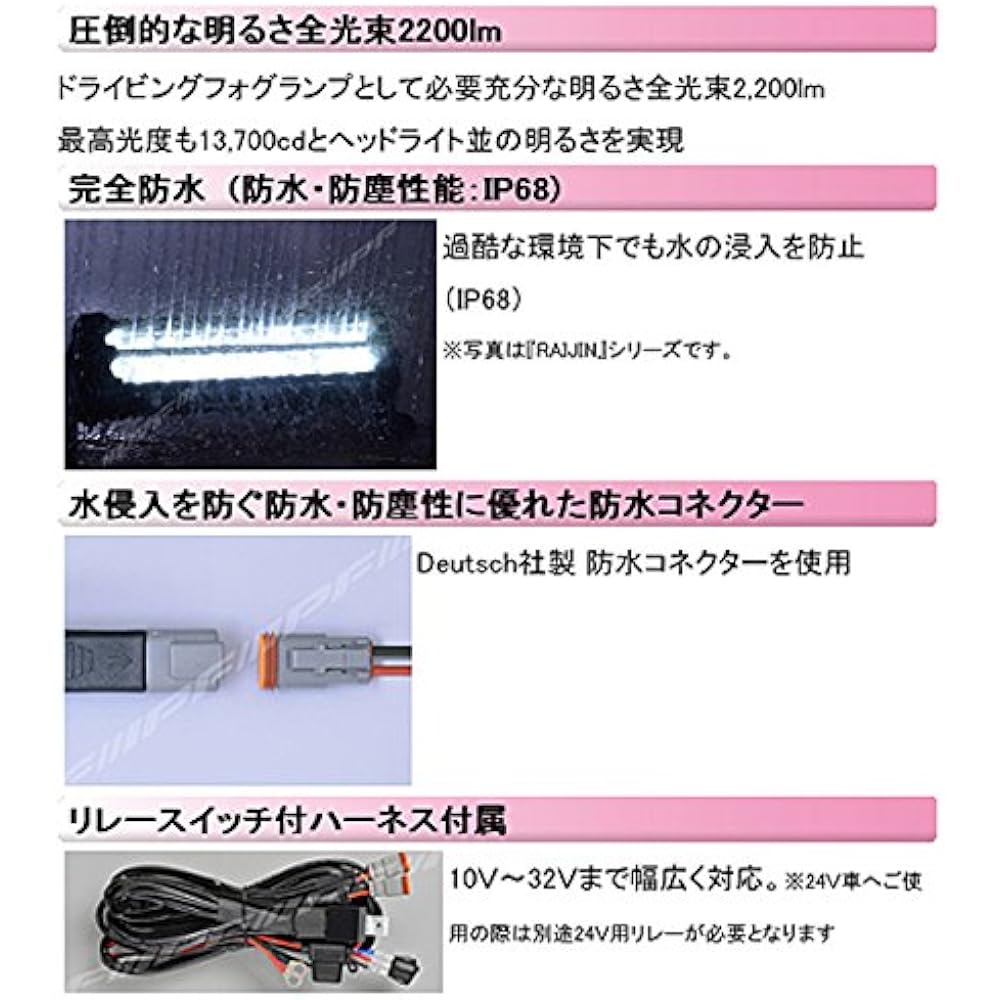 IPF Fog Lamp LED 2 Inch Square 2200lm(27,000cd) 6000K White for 12V 2 Pieces Driving Light Distribution Double Size Lightweight Compact Waterproof S-632