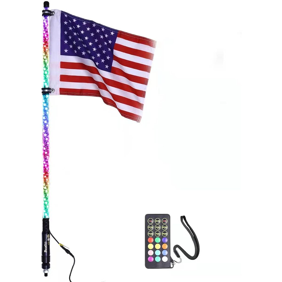 BEATTO 4 foot (1.2m) RF remote control RGB LED whipped light d'Ocming/with chasing light LED antenna light off -road vehicle ATV UTV RZR for Jeep Track Dune