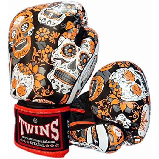 Twins Boxing Gloves Genuine Leather Sugar Skull Orange/Black