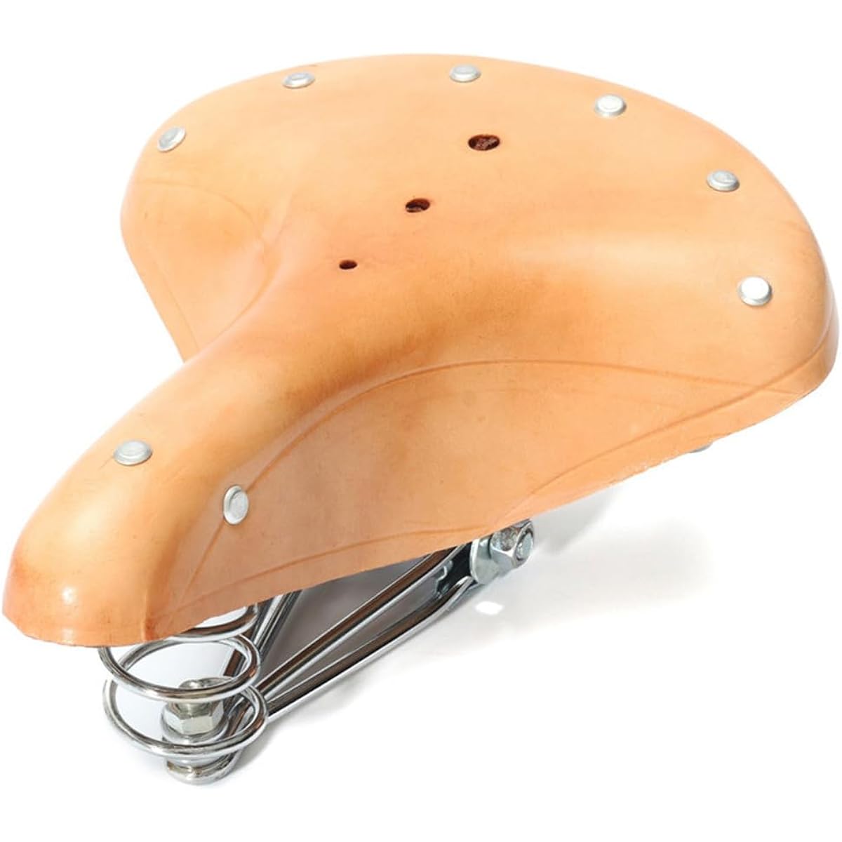EnergyPower Bicycle Leather Saddle with Suspension Front Double Wound Coil Rear Double Spring Genuine Cow Leather Full Grain Leather Cowhide Retro Modern Shock Absorption Damper Ventilation Water Resistant Genuine Leather Saddle Mamachari/Electric Bicycl