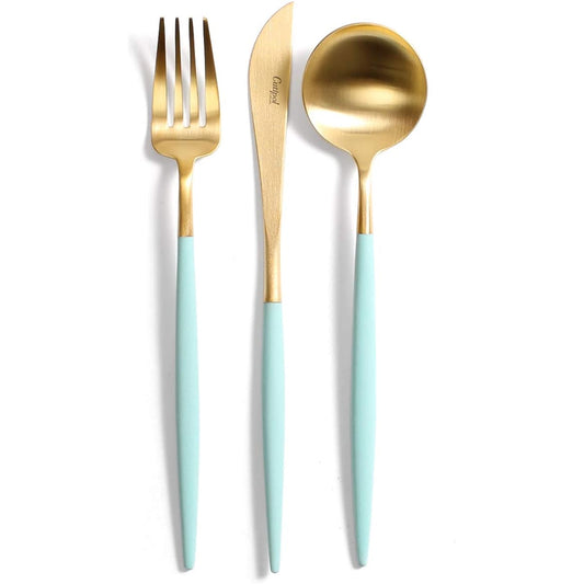 Cutipol GOA Turquoise Matte Gold Dinner 3 Piece Set (Knife, Fork, Spoon)