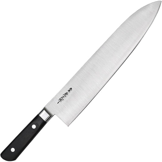 Kitamasa Honsho Kanemasa Kitchen Knife, Black handle, Western blade, 300mm, with all steel brim E21