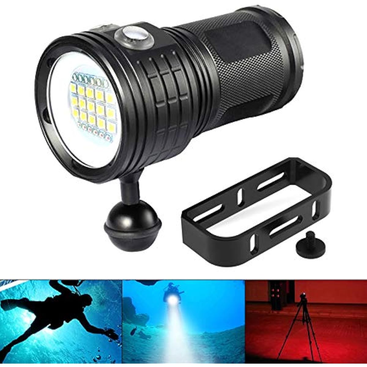 SecurityIng Diving Light, 8,000 Lumens, Underwater Light, Anti-Vibration, IPX-8 Waterproof, 500 Meters, Diving 80 Meters, 3 Light Colors, 8 Dimmable Modes, Underwater Flashlight, Diver Light, Diving,