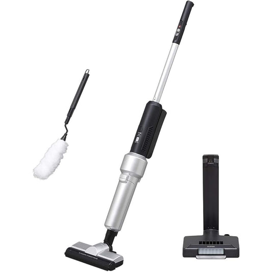 Iris Ohyama Vacuum Cleaner Cordless Stick Cleaner Paper Pack Lightweight Cyclone Power Head Small Holder Freestanding Electrostatic Mop IC-SLDCP5 Silver