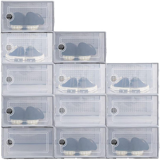 TAKARAFUNE Shoe Box, Shoe Box, Set of 12, Shoe Storage Box, Sneaker Storage, Transparent, Clear, Shoe Storage Shelf, Multi-layer, Openable Door, Waterproof, Dustproof, Stainproof, Ventilation, Foldable, Large Capacity, Assembly Type, Space Saving, Entran