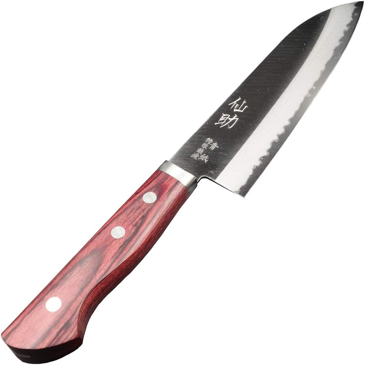 Sensuke Knife, Santoku Knife, Echizen Uchihamono, All-Purpose Knife, Blue Clad, 165mm, Wine Pattern, Made in Japan, For Home Use (Santoku 165mm) 10035