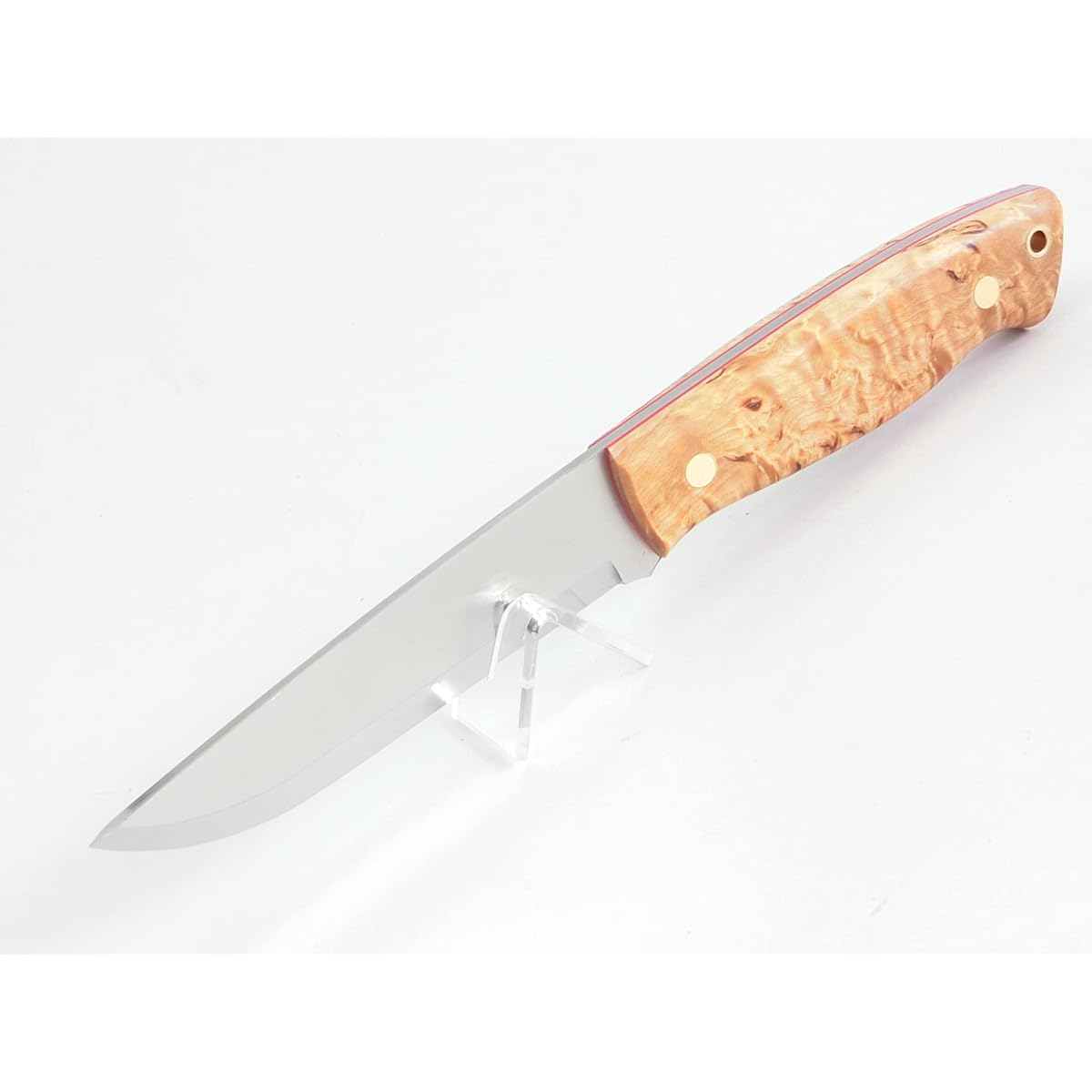 Brisa Trapper 115 Elmax Curly Birch Red Liner Scandi Grind Brass Pin