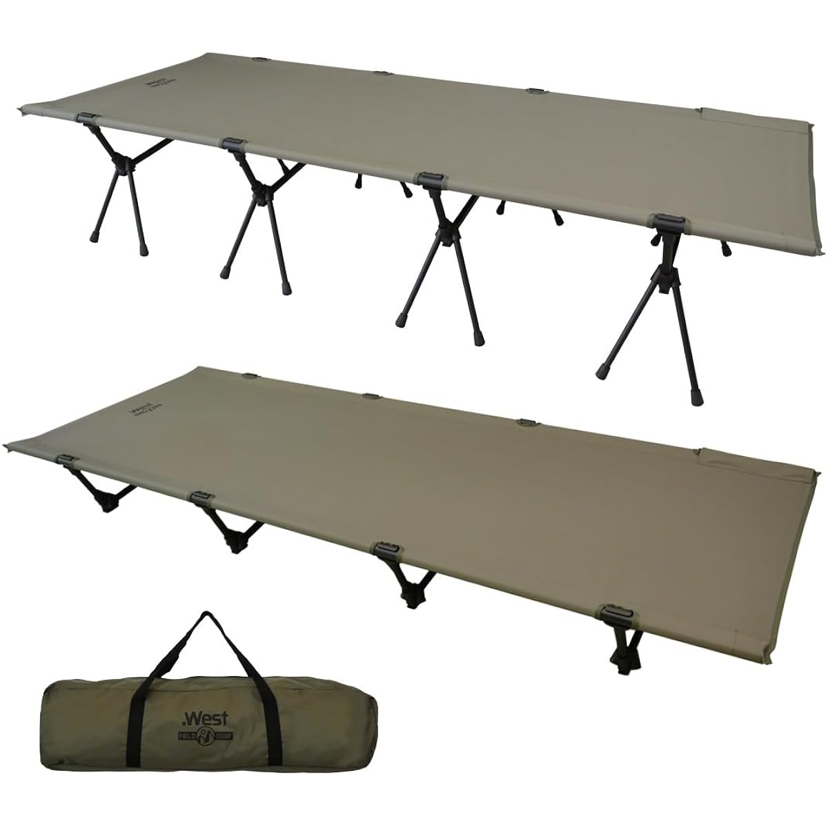 [.West] 2way cot 4 leg design wide 75cm [high density 600D oxford, durable, water repellent] Camping bed, load capacity 150kg, lightweight 3.6kg, storage bag included