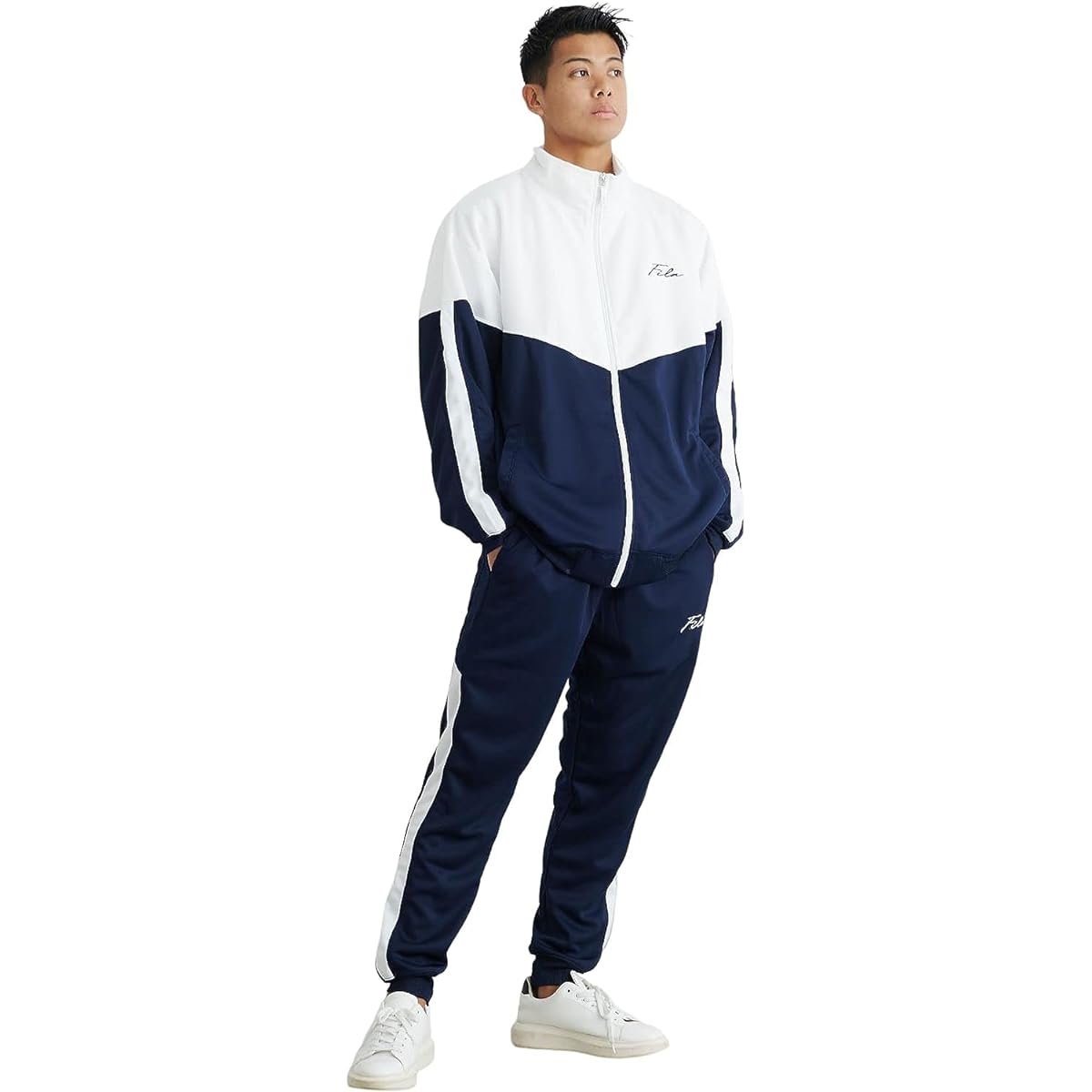 [Fila] Jersey Top and Bottom Set, Running Wear, Plain Track Jacket, Jogger Pants, Color Switching, Big Silhouette, Long Sleeve, Fitness Training Wear, Large Size