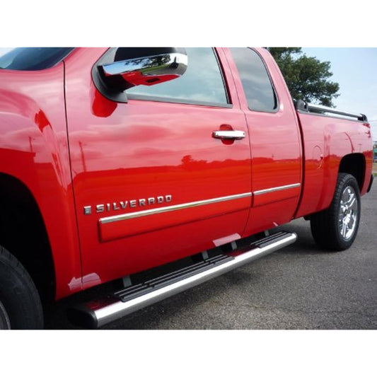 Made in the United States. 2009-2013 Chevrolet Silverado Extended Cab Locker Panel Crom Stainless Steel Body Side Molding Trim Cover Top Width 1 inch 4PC Overlay